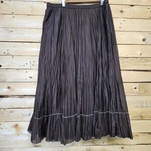 Coldwater Creek Crinkle Skirt Large Maxi Chocolate Brown Boho